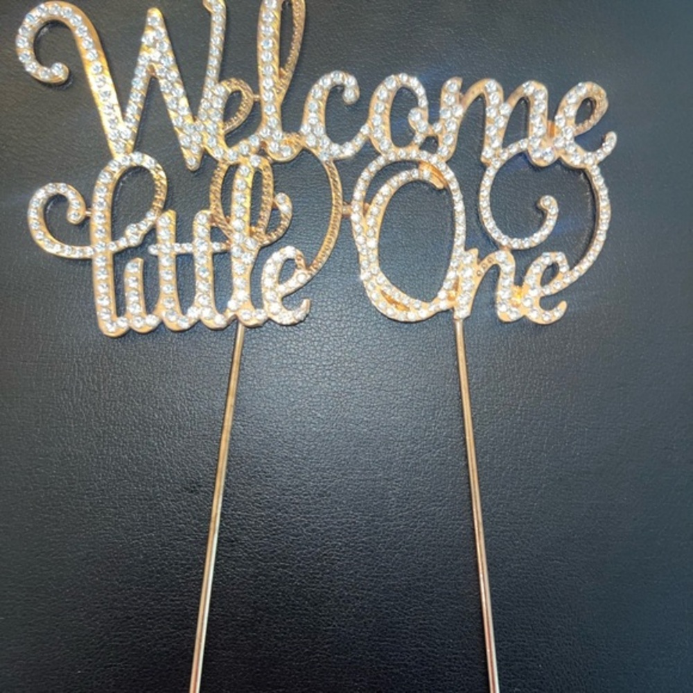 Gold 'Welcome Little One' Rhinestone Cake Topper - Baby Shower